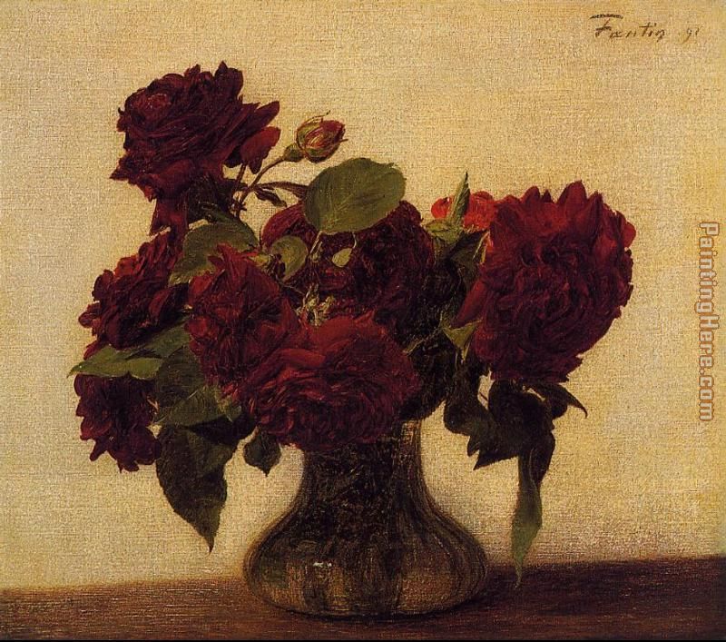 Henri Fantin-Latour Roses foncees sur fond clair